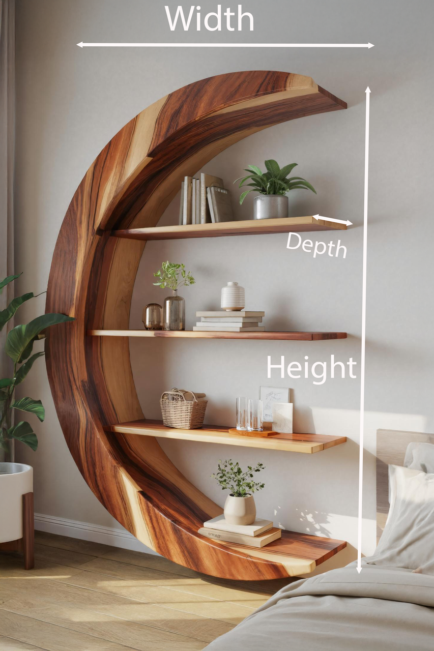 Modern Floating Moon Bookshelf For Living Room Or Bedroom Lynnsnail