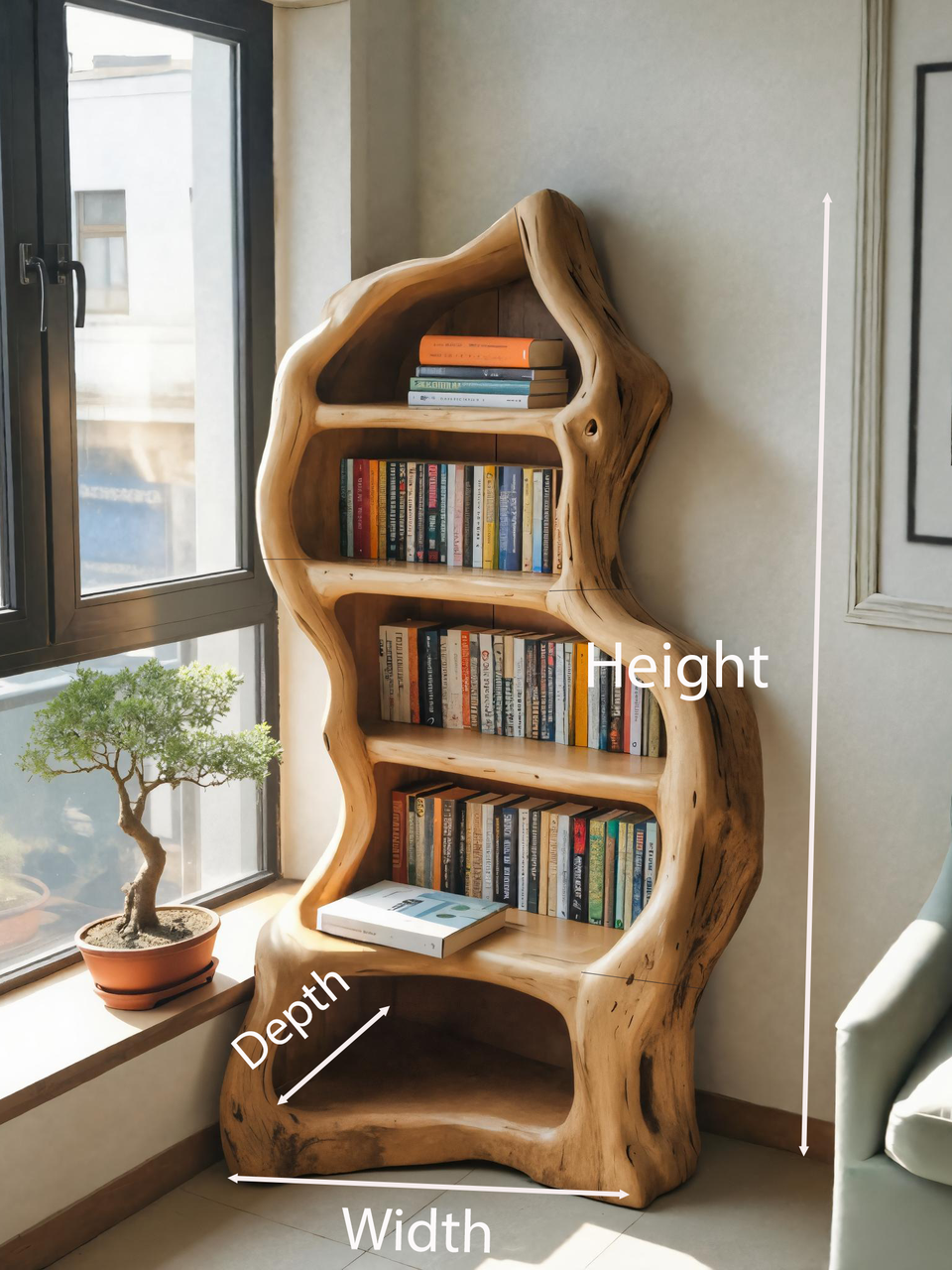 Organic Live Edge Bookshelf For Rustic Living Room Or Office Lynnsnail