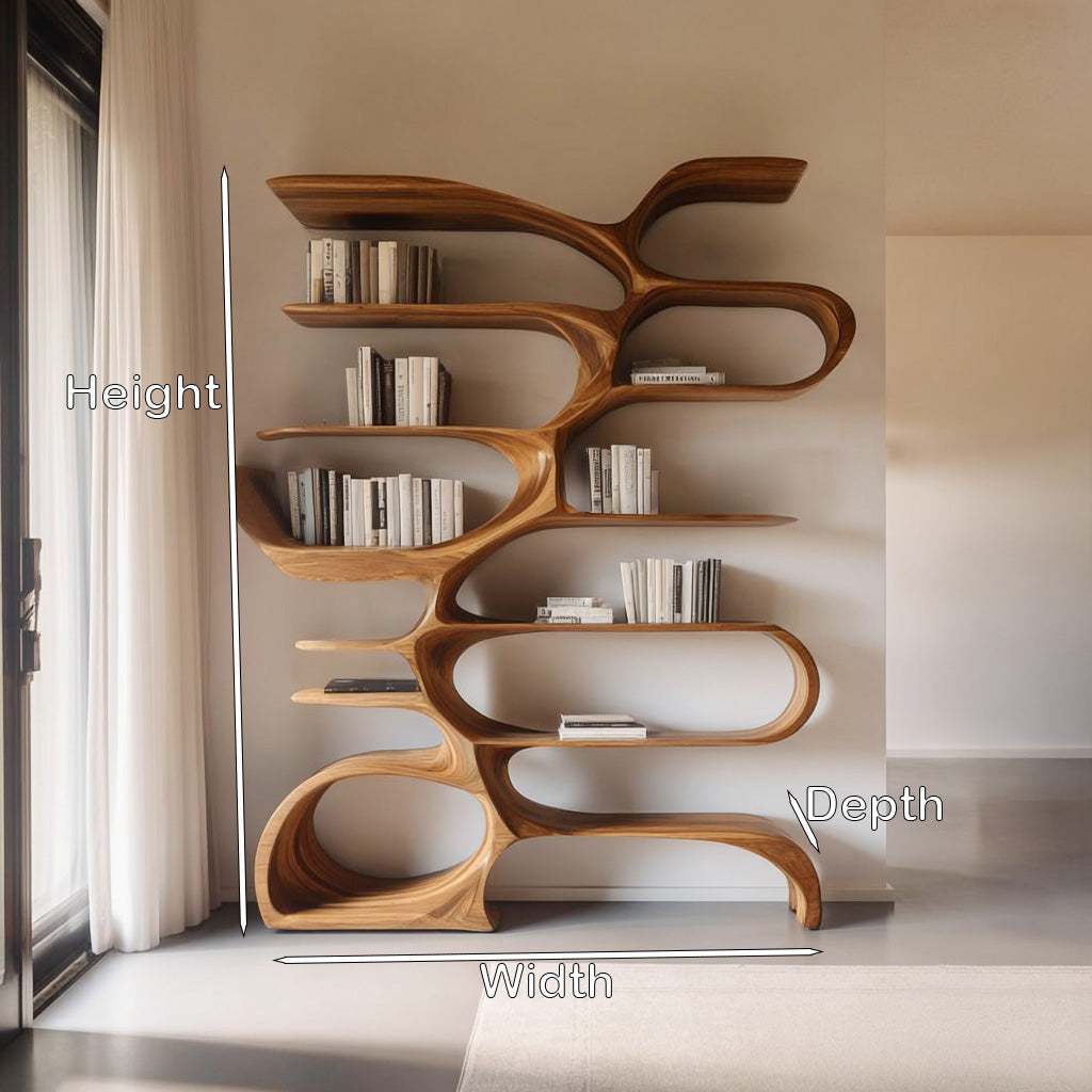 Sculptural Wooden Bookcase For Modern Living Room Storage Lynnsnail