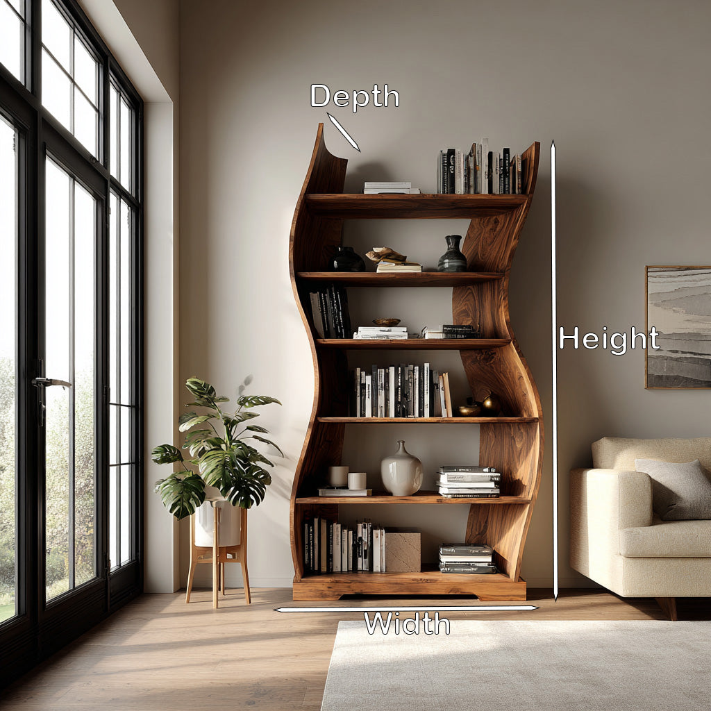Contemporary Flowing Wooden Bookshelf For Living Room Lynnsnail