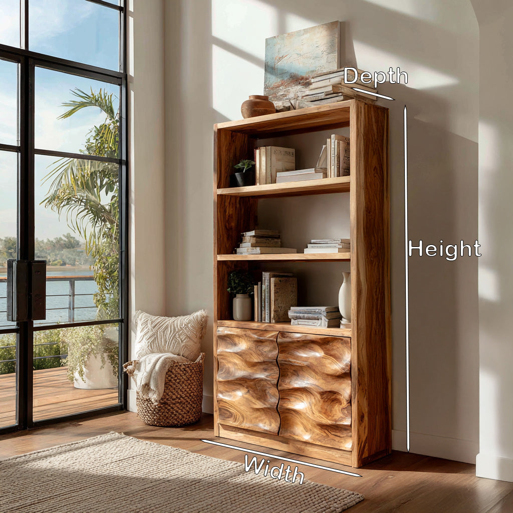 Minimal Wooden Bookshelf With Wavy Drawer Front For Home Lynnsnail