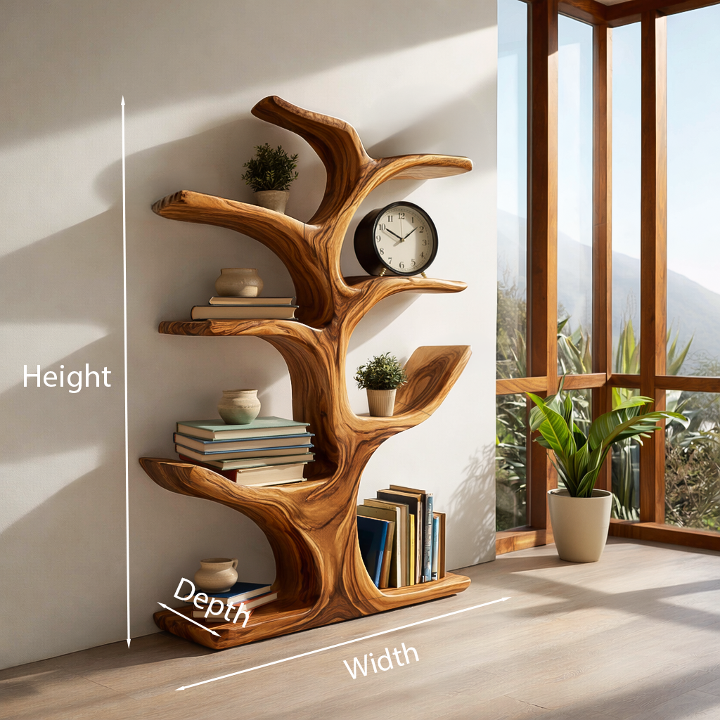 Modern Wood Bookshelf Sculptural Curved Design For Living Room Lynnsnail