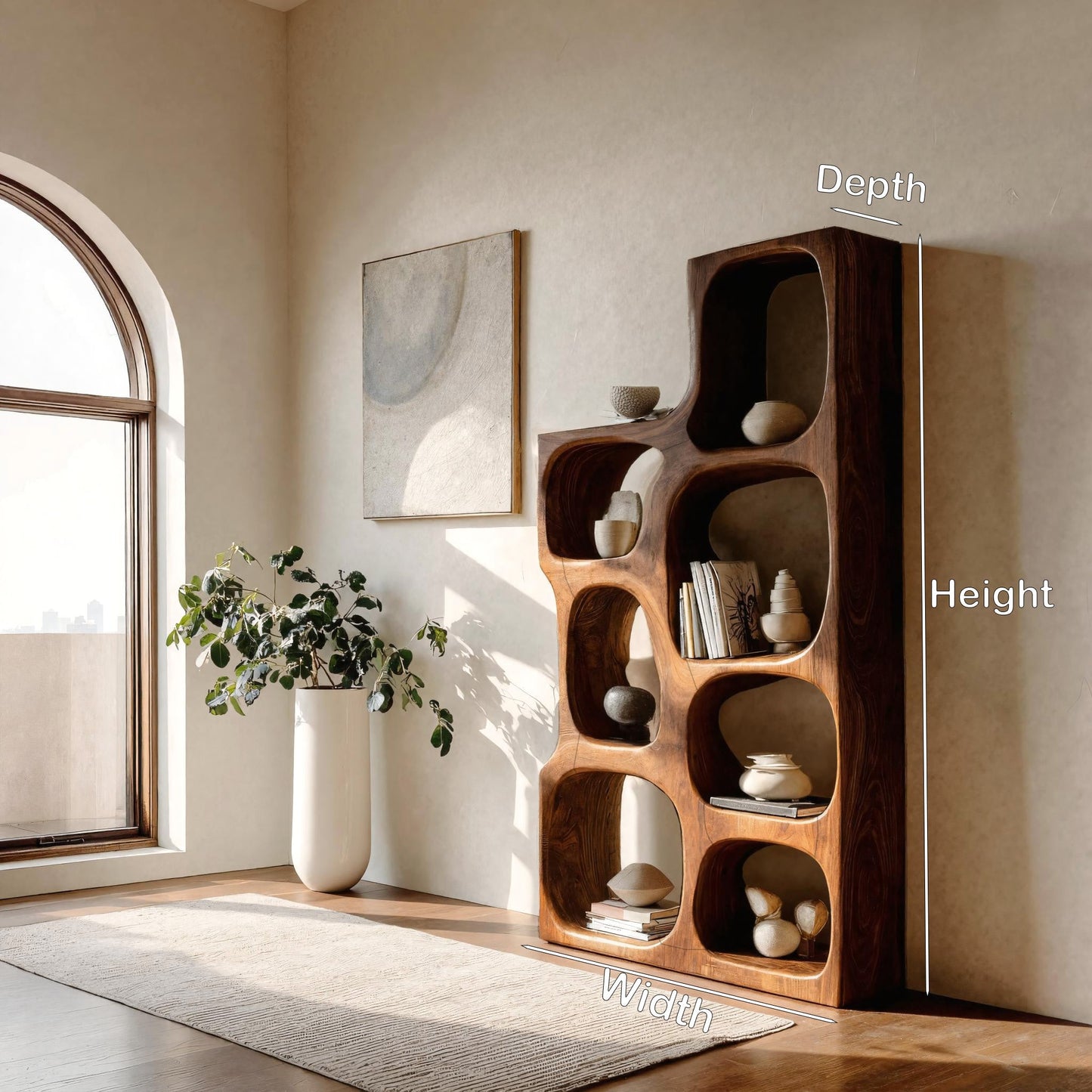 Organic Sculptural Wooden Bookshelf For Modern Living Room Lynnsnail