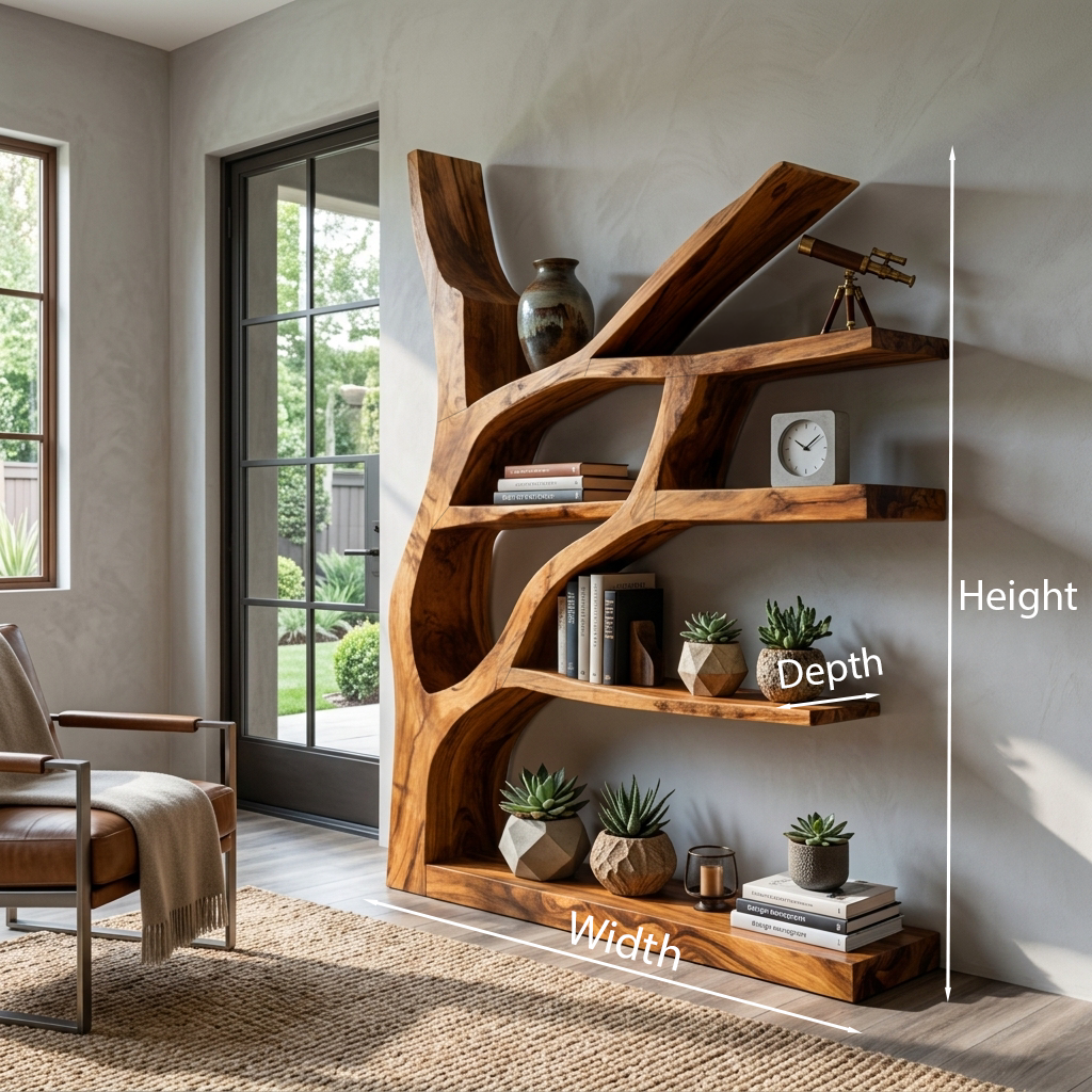 Contemporary Wooden Bookshelf Sculptural Shape For Living Room Lynnsnail