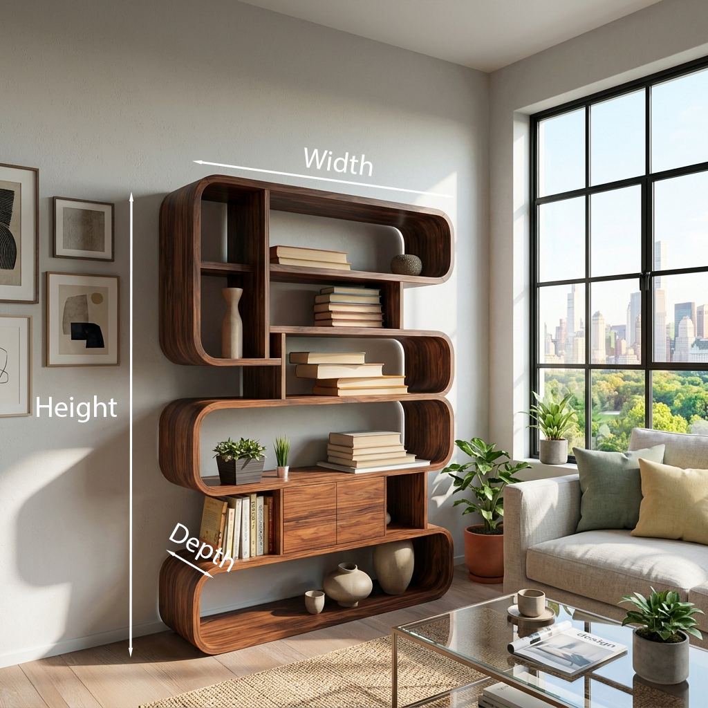 Statement Natural Wood Bookshelf With Rounded Form For Home Lynnsnail