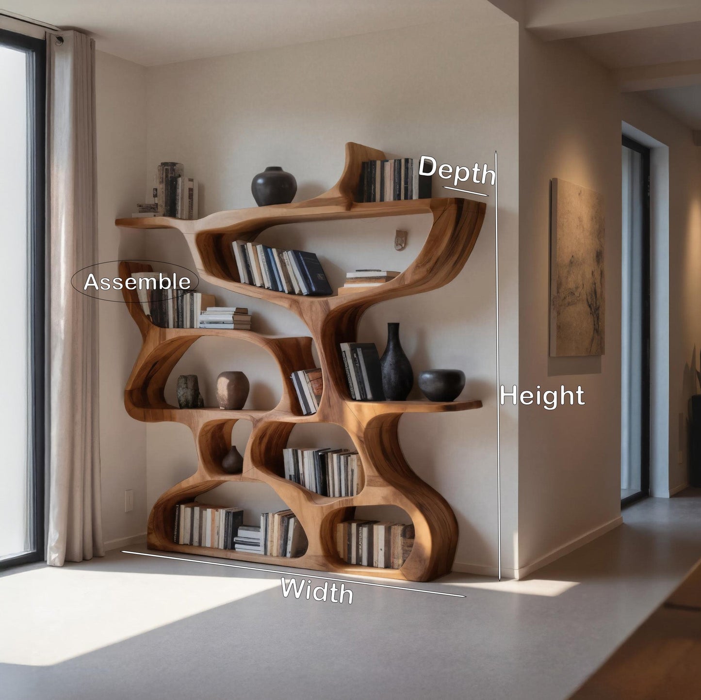 Modern Bookshelf With Organic Carved Design For Living Room Or Office Lynnsnail