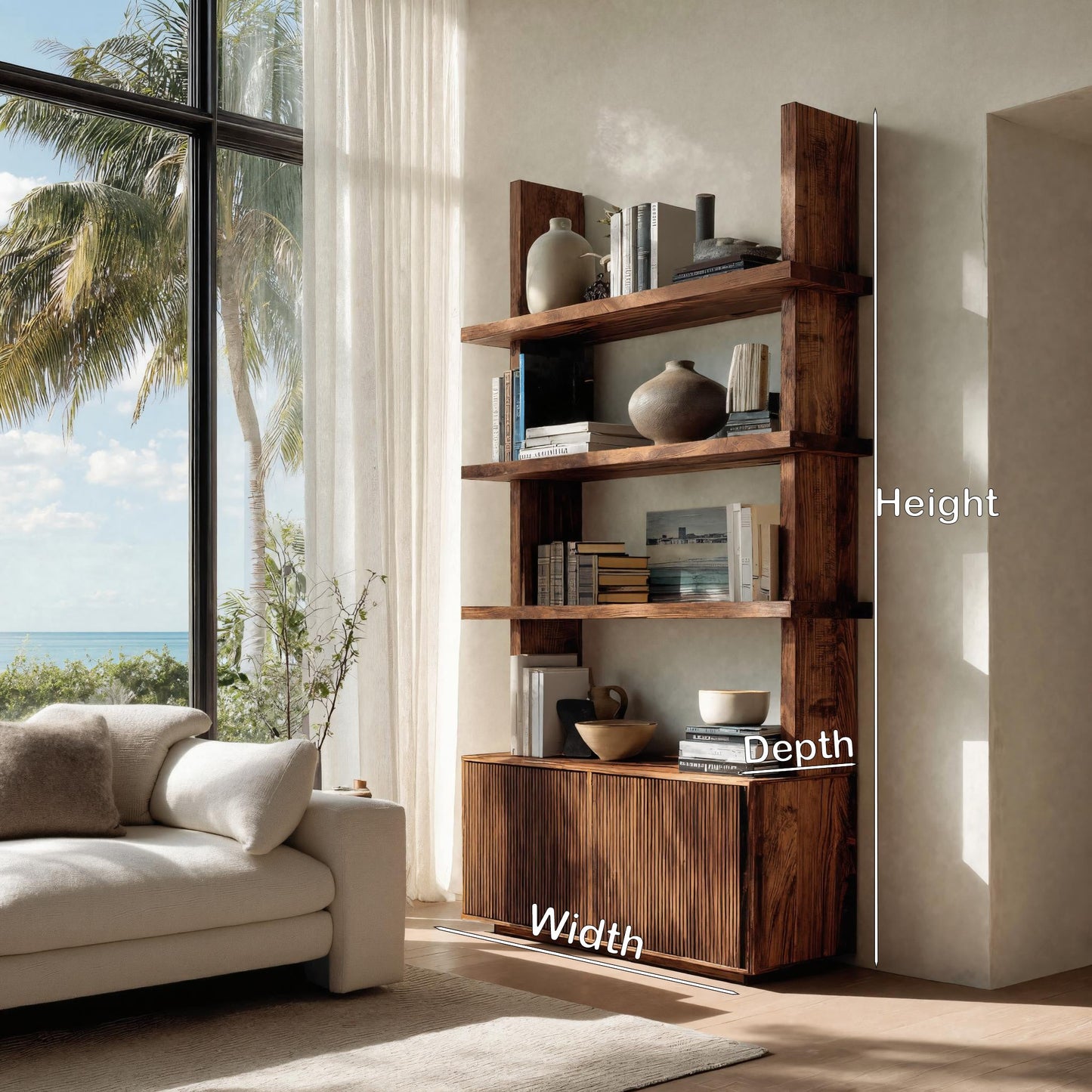 Contemporary Fluted Wood Bookshelf For Living Decor Lynnsnail