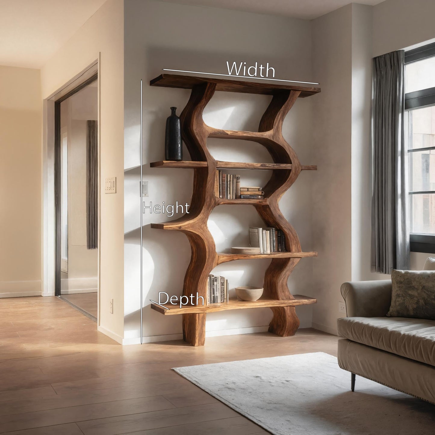 Modern Bookcase With Curved Open Shelf For Living Room Lynnsnail
