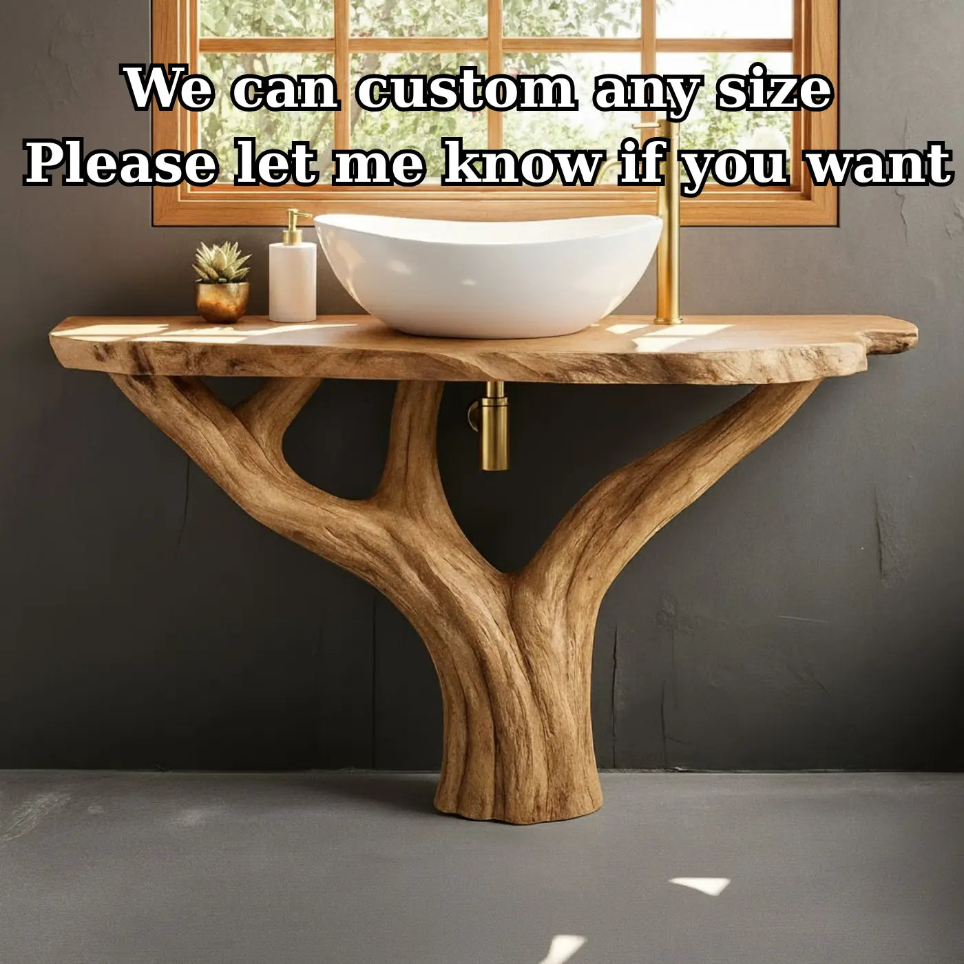 Handcrafted Solid Wood Bathroom Vanity - Unique Live Edge Tree Root Console Lynnsnail