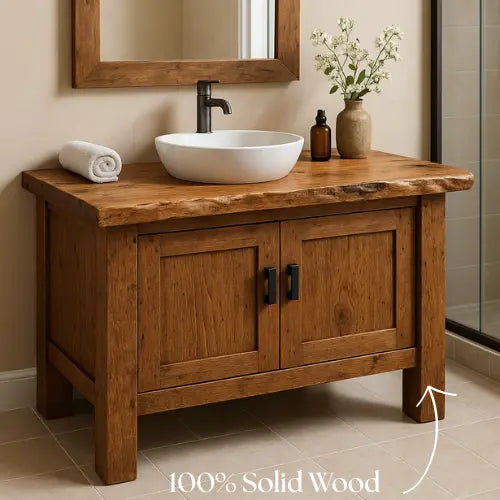 Handcrafted Solid Wood Bathroom Vanity – Live Edge Countertop with Double Door Storage Lynnsnail