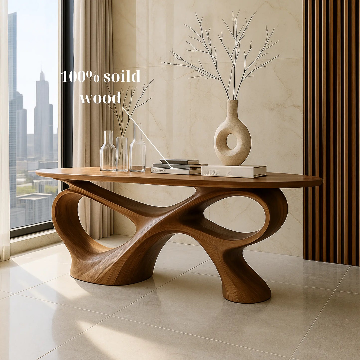 Handcrafted Solid Wood Sculptural Console Table – Contemporary Organic Style Lynnsnail