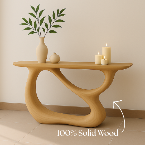Handcrafted Solid Wood Wave Console Table – Contemporary Light Oak Finish Lynnsnail