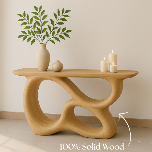 Handcrafted Solid Wood Sculptural Console Table – Light Oak Modern Design Lynnsnail