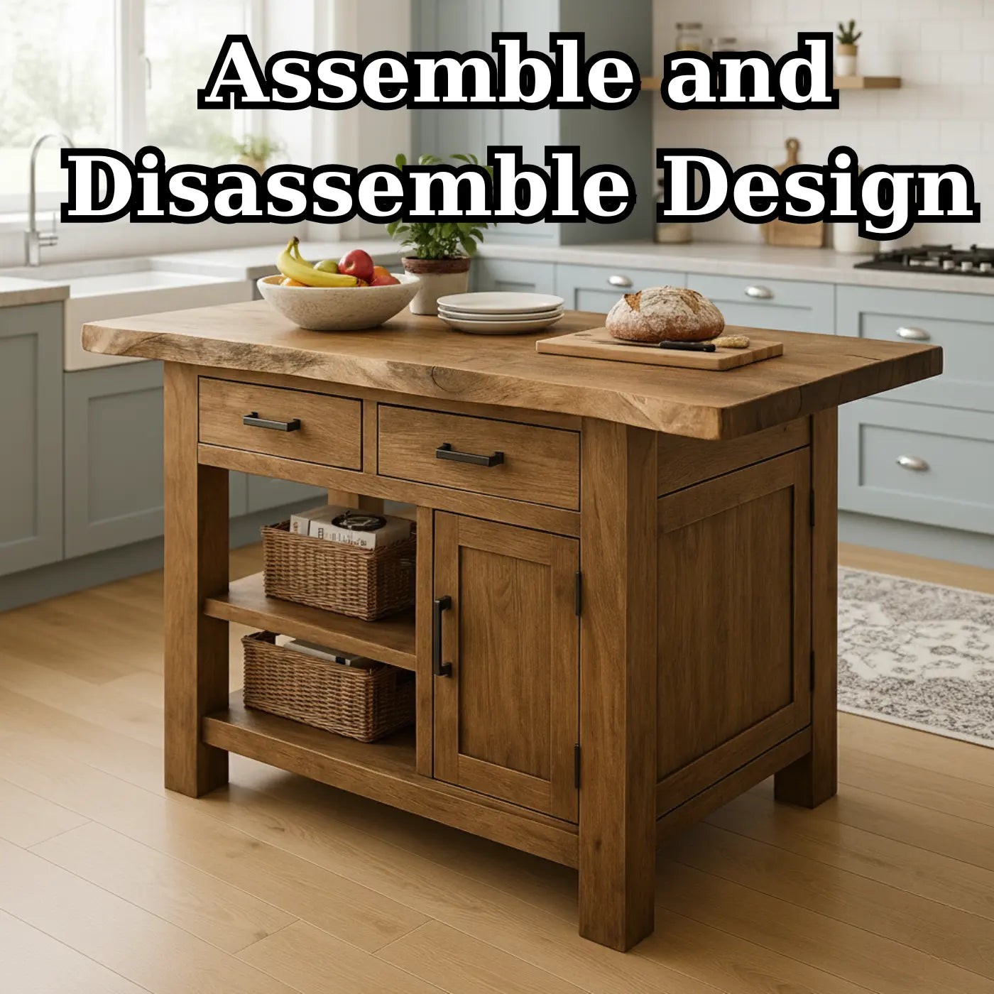 Handcrafted Solid Wood Kitchen Island - Live-Edge Top, Drawers & Cabinet Lynnsnail