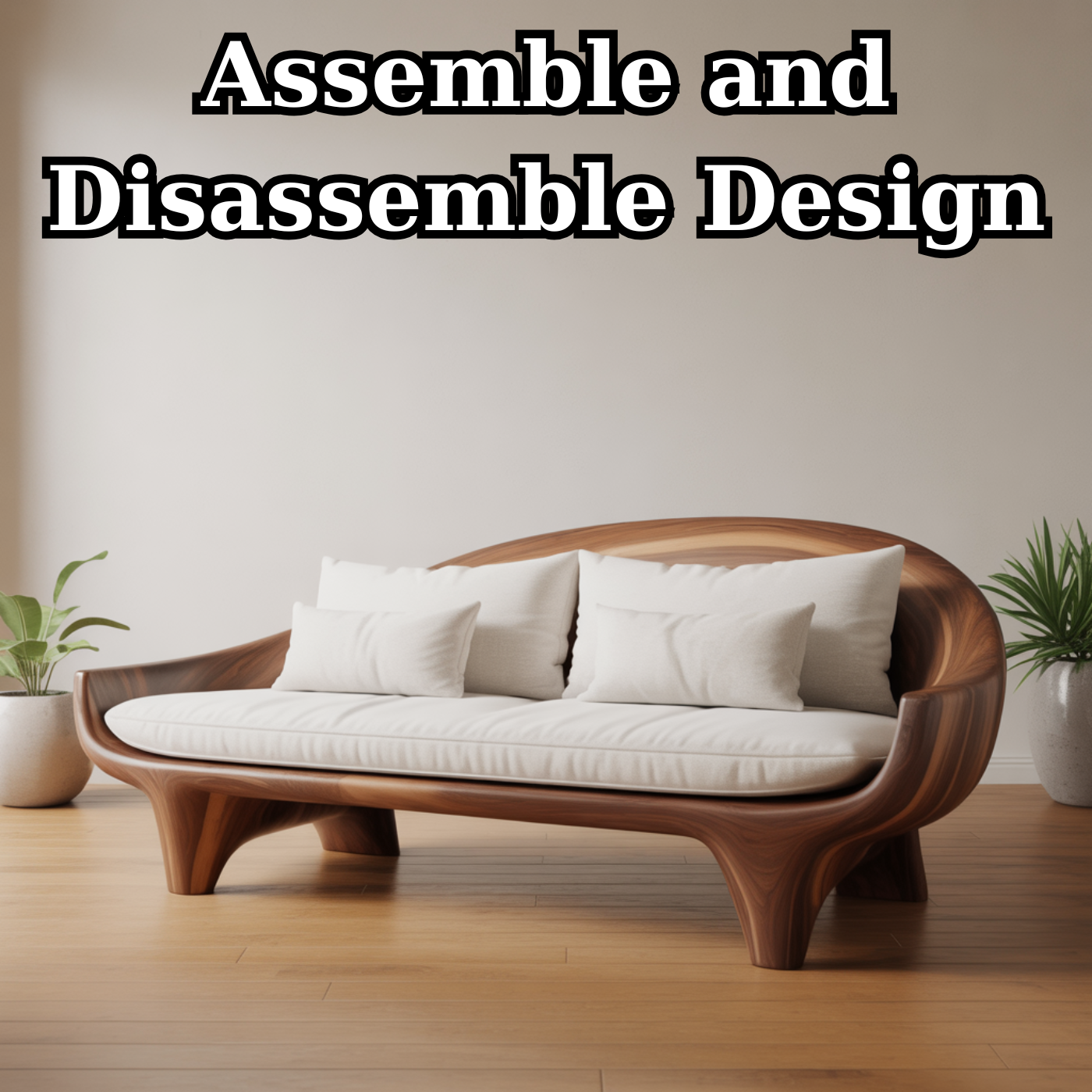 Handcrafted Solid Wood Sofa – Modern Organic Wood Couch with Smooth Curves and Linen Cushions Lynnsnail