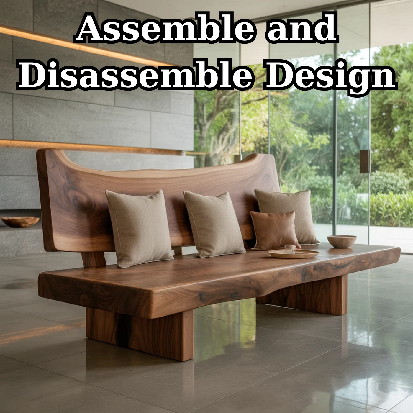 Handcrafted Solid Wood Sofa – Rustic Live Edge Wood Bench Couch with Sculpted Backrest Design Lynnsnail