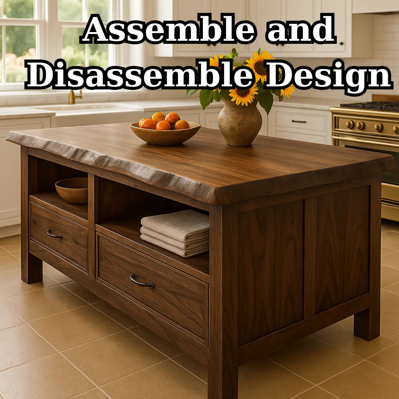 Handcrafted Solid Wood Kitchen Island - Live-Edge & Storage Lynnsnail