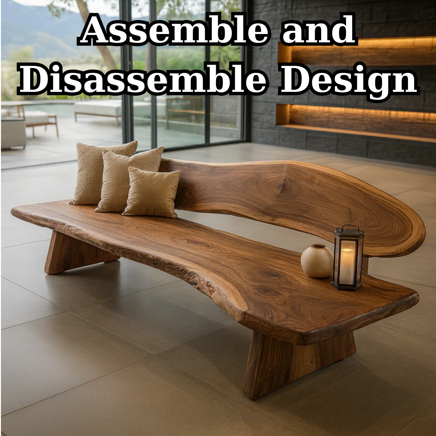 Handcrafted Solid Wood Sofa – Rustic Live Edge Sculptural Bench Couch with Organic Flowing Form Lynnsnail