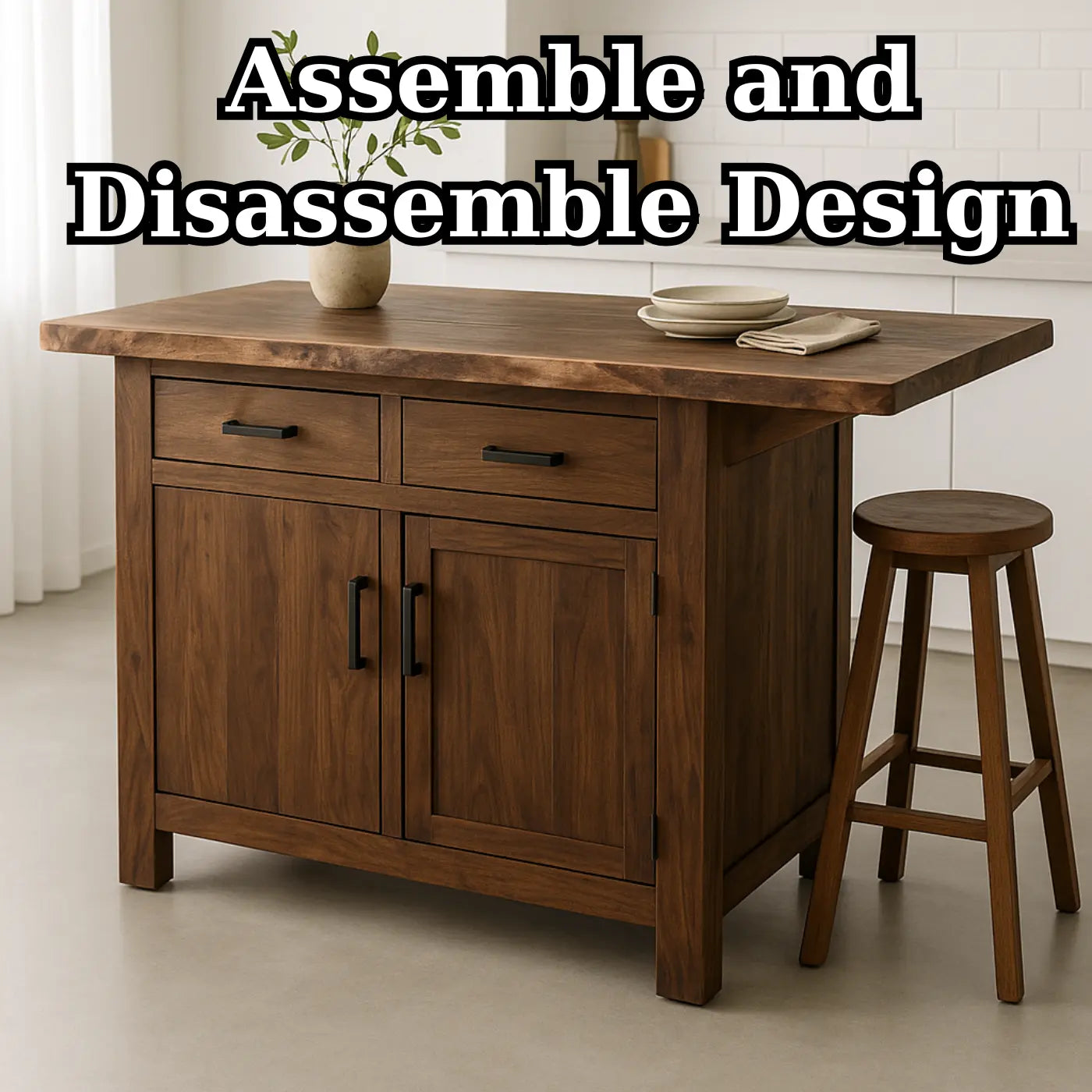 Handcrafted Solid Wood Kitchen Island - Storage Cabinets & Drawers Lynnsnail