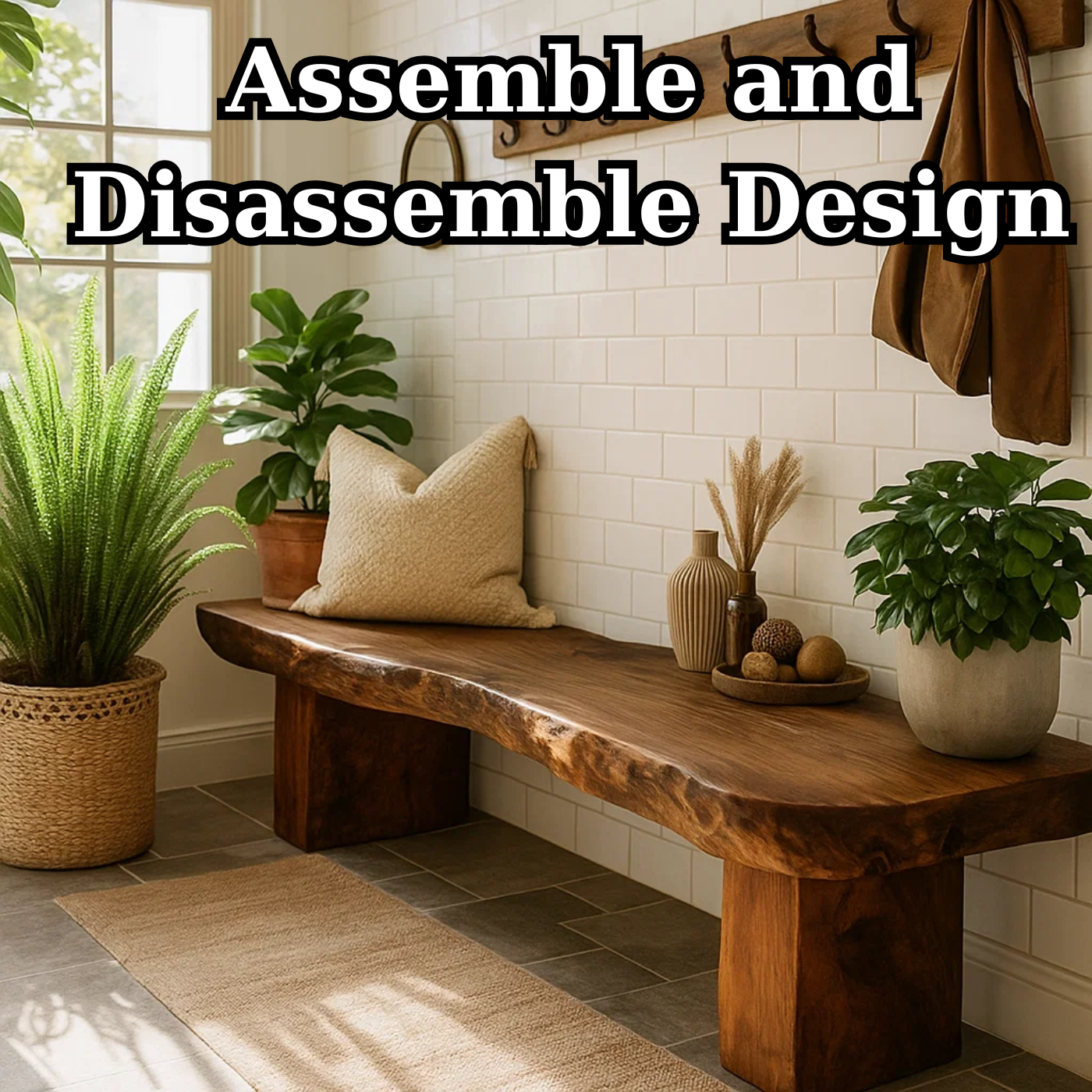 Handcrafted Solid Wood Bench – Rustic Live-Edge Slab Entryway Seating Lynnsnail