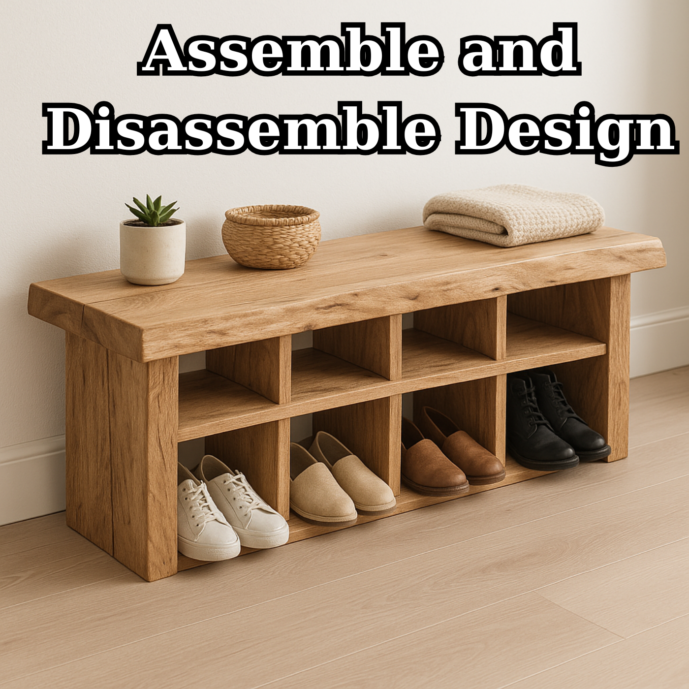 Handcrafted Solid Wood Bench with Shoe Compartments – Modern Rustic Hallway Storage Lynnsnail