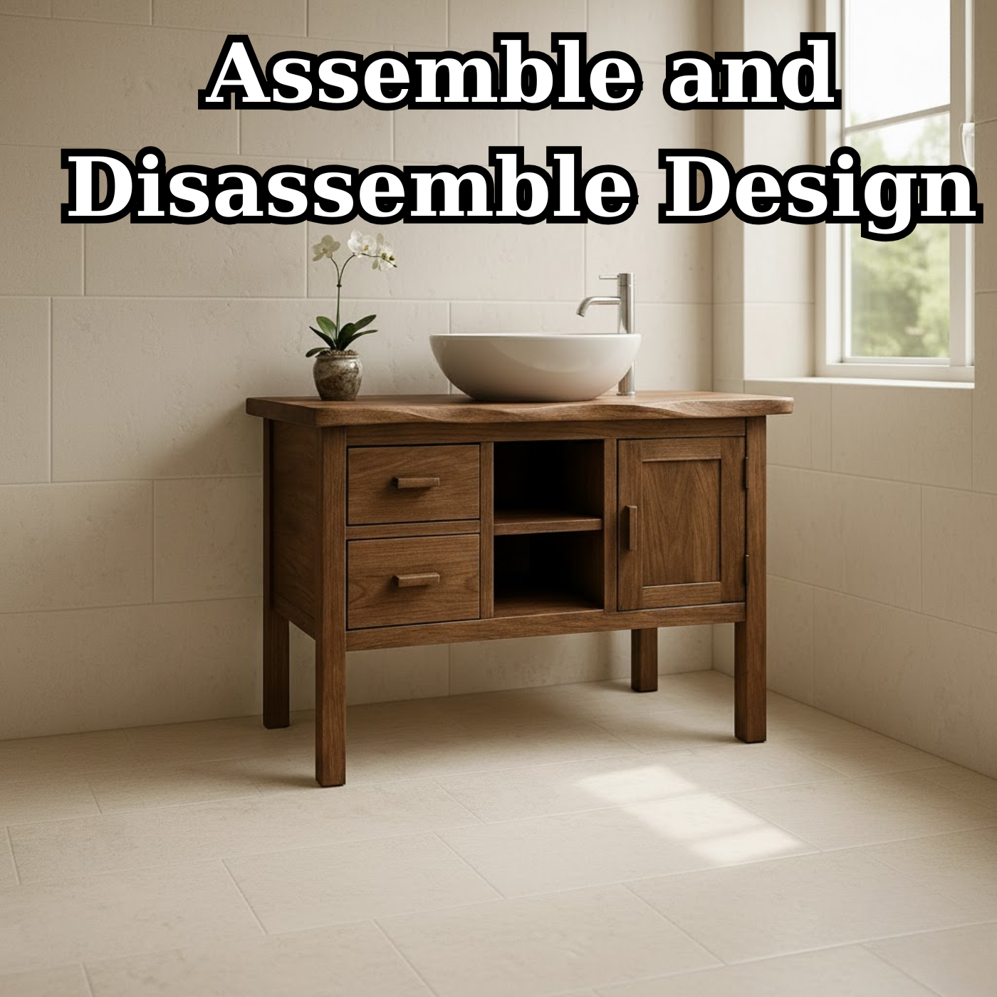 Handcrafted Solid Wood Bathroom Vanity - Live Edge Top, 2 Drawers & Open Frame Shelving (Copy) Lynnsnail
