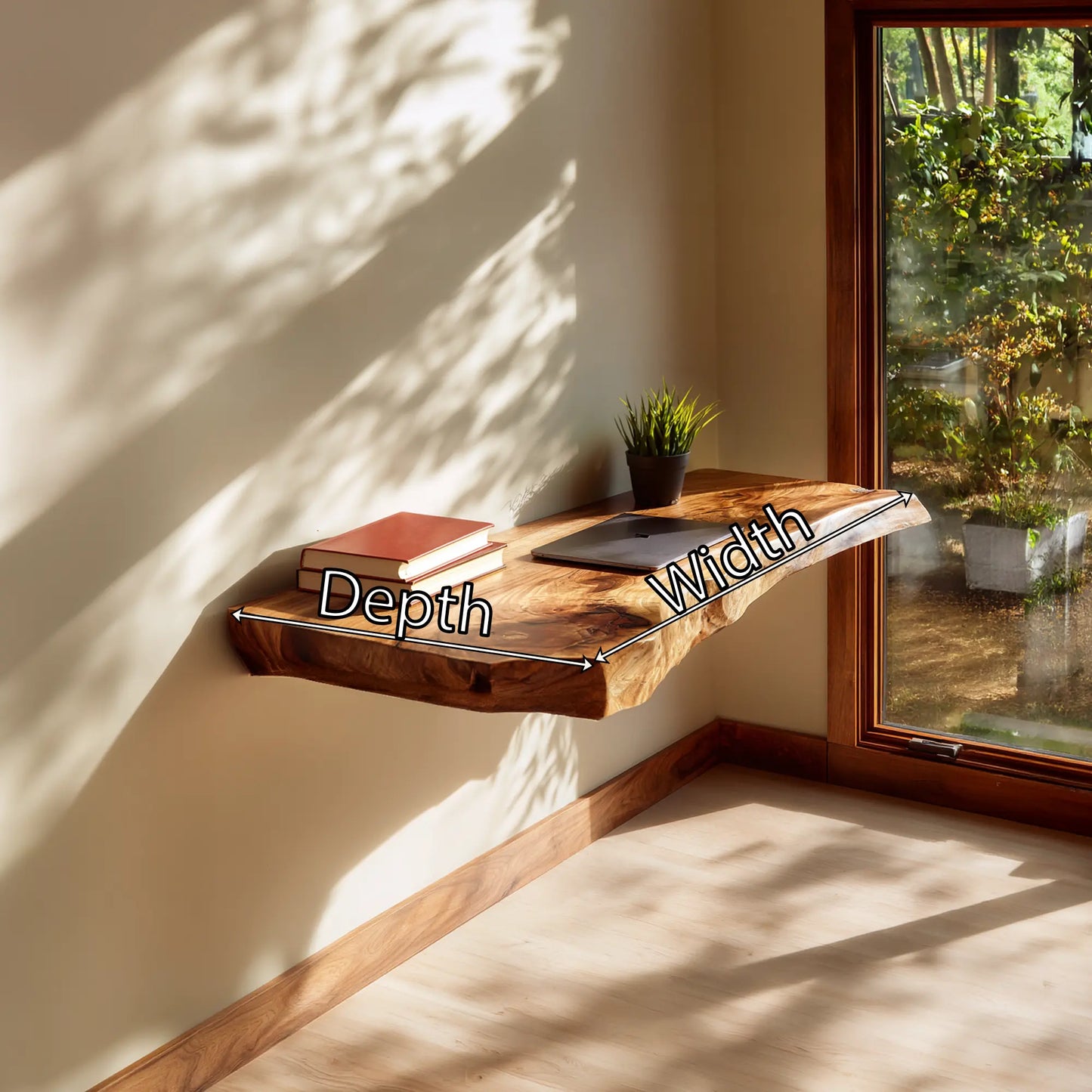 Live Edge Solid Wood Wall Desk for Minimalist Home Workspace Lynnsnail