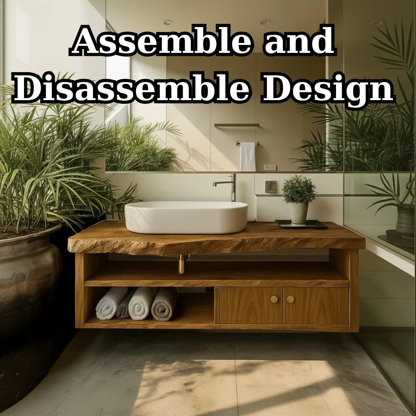 Handcrafted Solid Wood Floating Vanity, Organic Live Edge Bathroom Console with Storage Lynnsnail