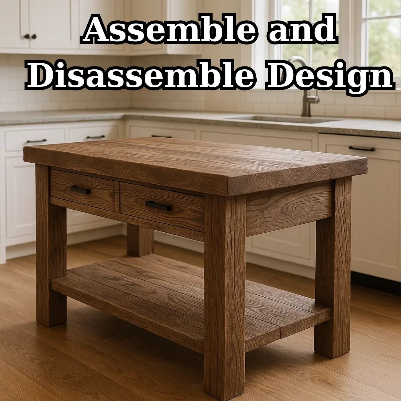 Handcrafted Solid Wood Kitchen Island - Rustic Live-Edge Counter & Storage Lynnsnail