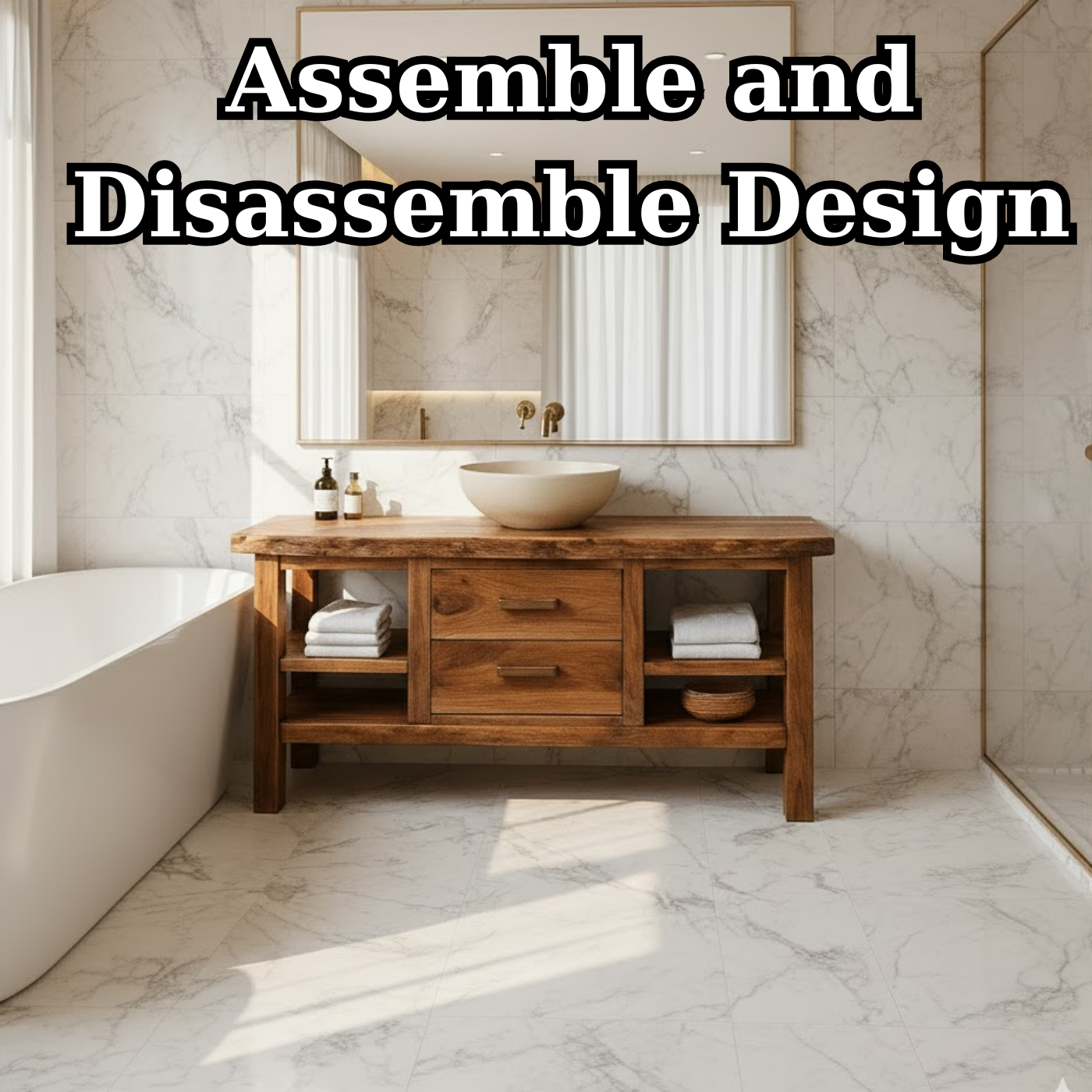 Handcrafted Solid Wood Bathroom Vanity - Live Edge Top, 2 Drawers & Open Frame Shelving Lynnsnail