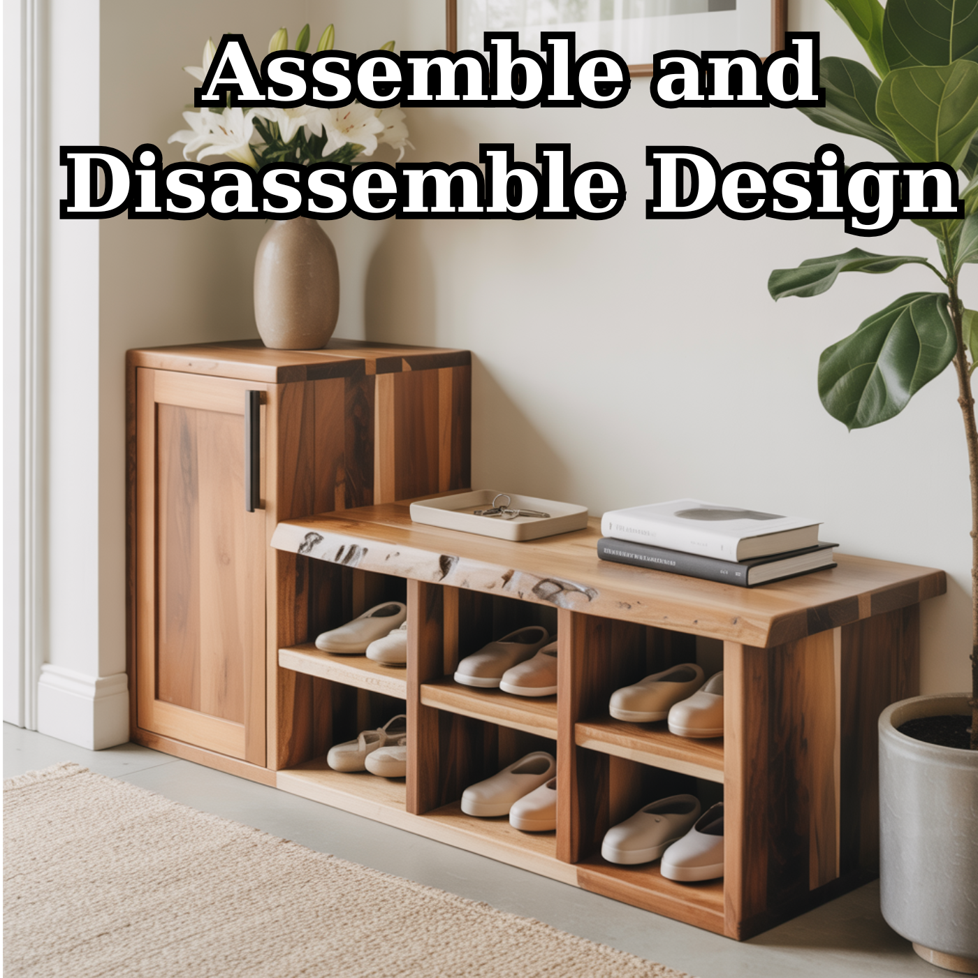 Handcrafted Solid Wood Bench - Live-Edge Entryway Shoe Storage Cabinet Lynnsnail