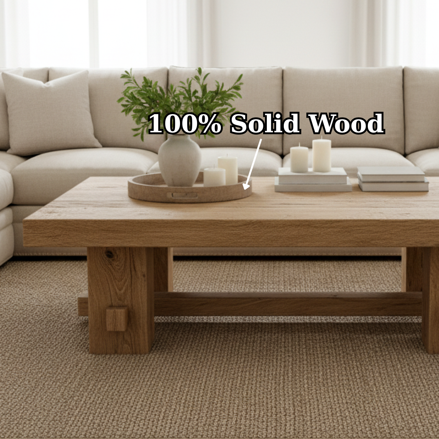 Handcrafted Solid Wood Coffee Table – Rustic Farmhouse Block Design for Living Room Lynnsnail