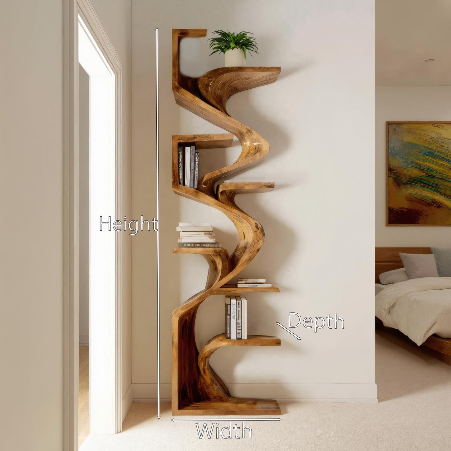 Handcrafted Sculpted Bookshelf For Living Room Lynnsnail