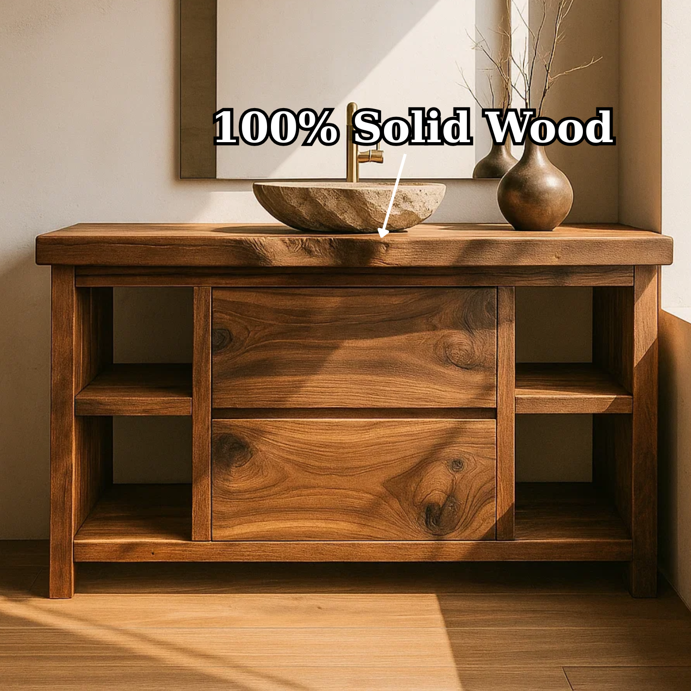 Handcrafted Solid Wood Bathroom Vanity with Live Edge Top and Curved Drawer Design Lynnsnail