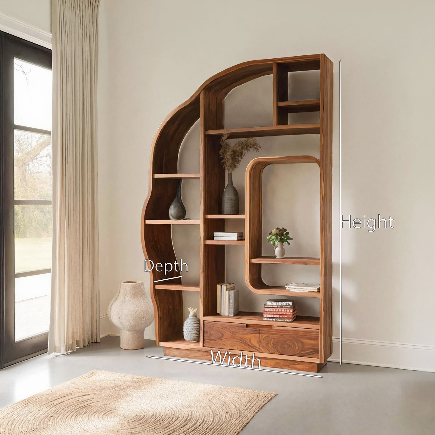 Minimalist Organic Bookshelf With Drawers For Home Decor Lynnsnail