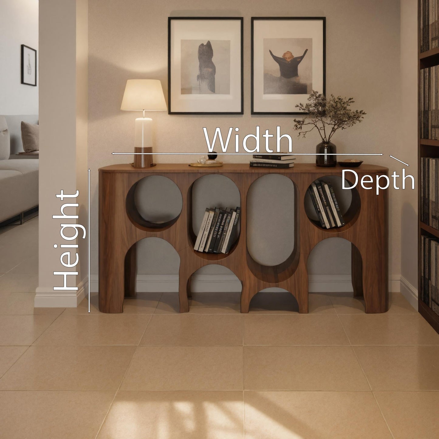 Modern Carved Console Table With Circular Cutout For Entryway Lynnsnail
