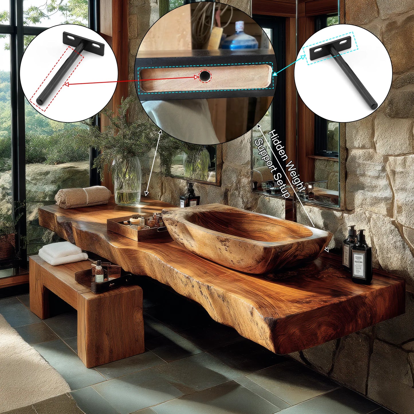 Alveron Live Edge Solid Wood Floating Bathroom Vanity SPA601905 Lynnsnail