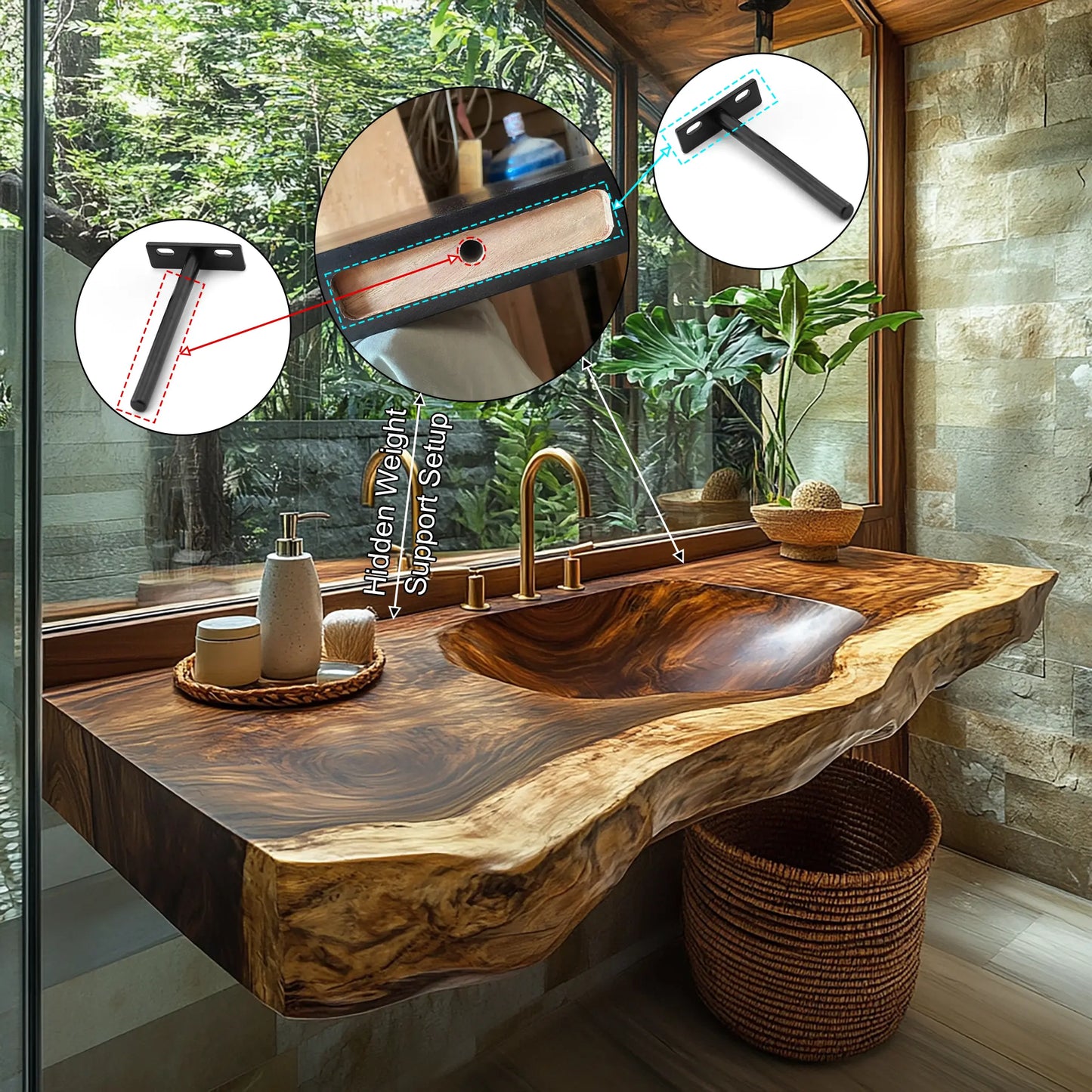 Arvessa Live Edge Solid Wood Floating Bathroom Vanity with Integrated Sink SPA256586 Lynnsnail