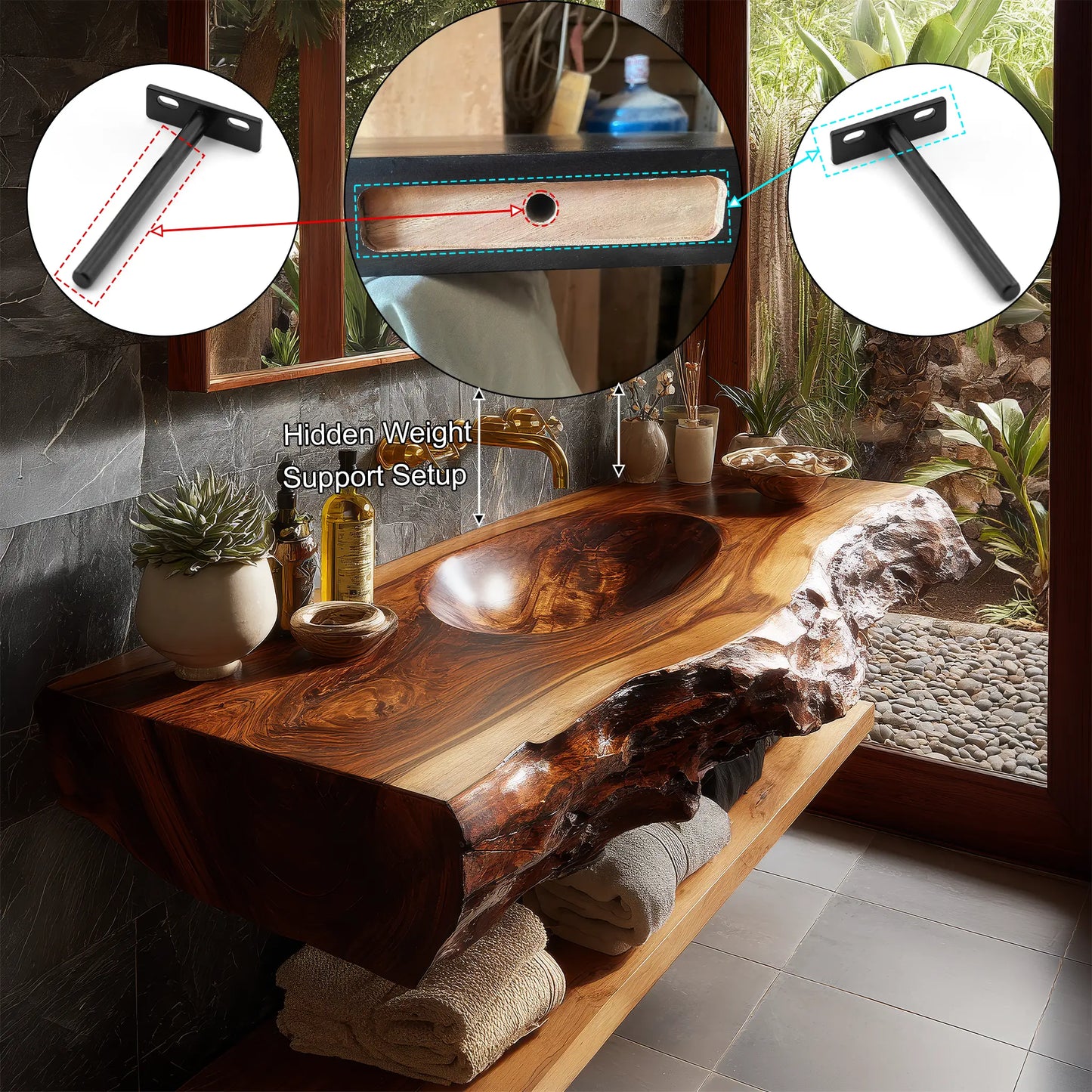 Avendra Live Edge Solid Wood Floating Bathroom Vanity with Integrated Sink SPA201365 Lynnsnail