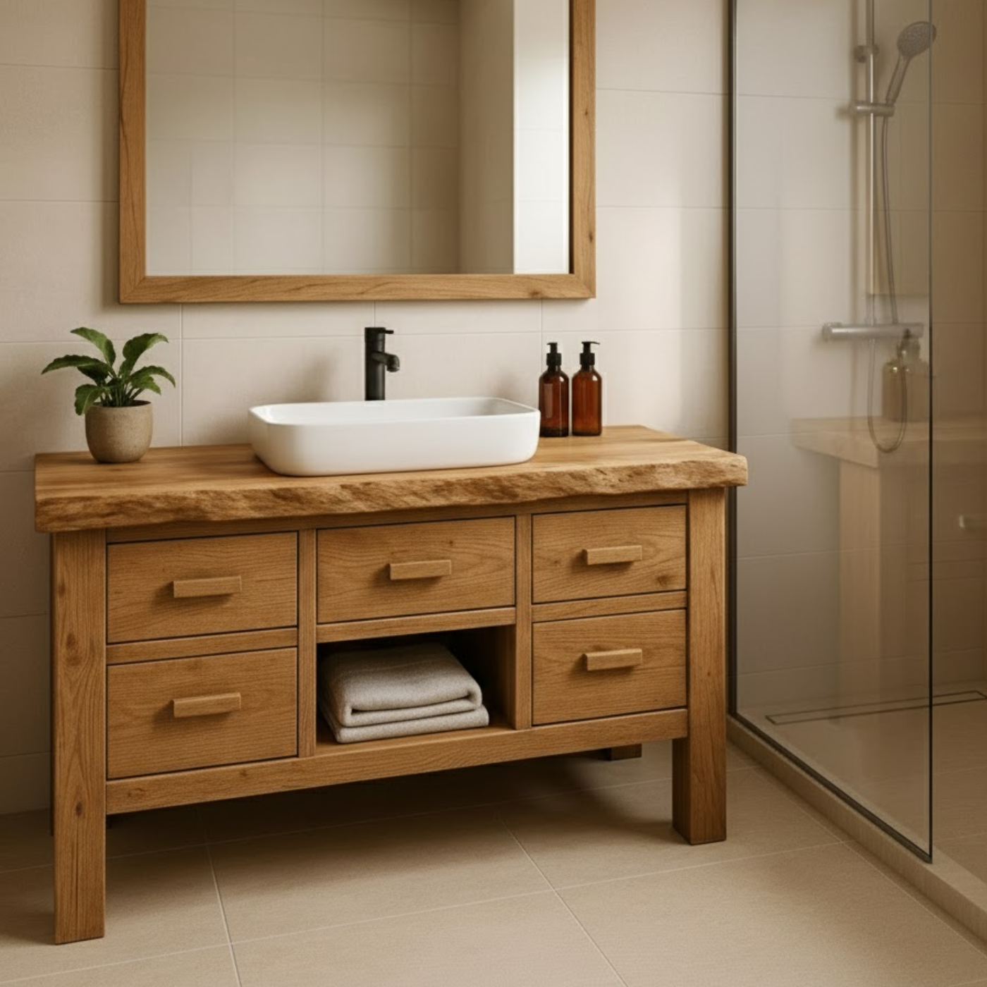 Handcrafted Solid Wood Bathroom Vanity - Live Edge Storage Cabinet with 6 Drawers & Shelf Lynnsnail
