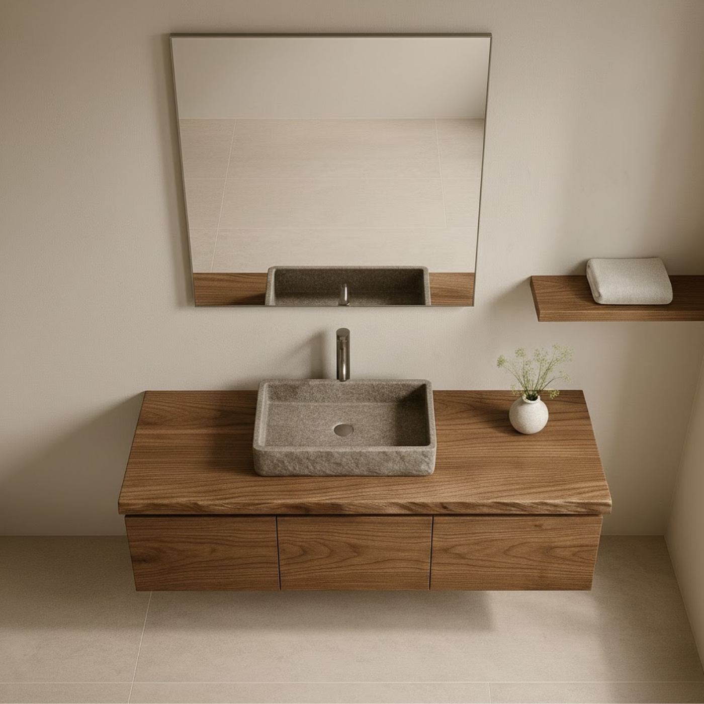 Handcrafted Solid Wood Floating Vanity - 3-Drawer Live Edge Walnut for Vessel Sink Lynnsnail