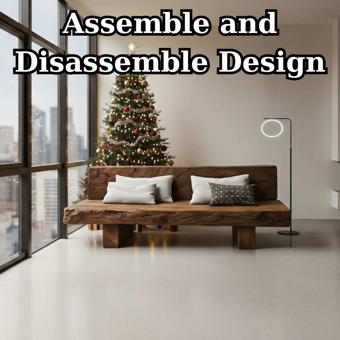 Handcrafted Solid Walnut Sofa – Rustic Live Edge Wood Couch with Minimalist Design for Holiday Decor Lynnsnail
