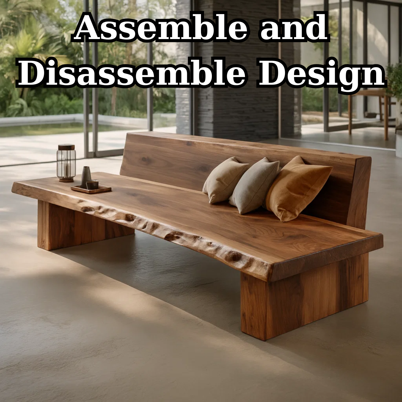 Handcrafted Solid Wood Sofa – Sculptural Organic Form with Smooth Curves and Elegant Cushion Detailing Lynnsnail