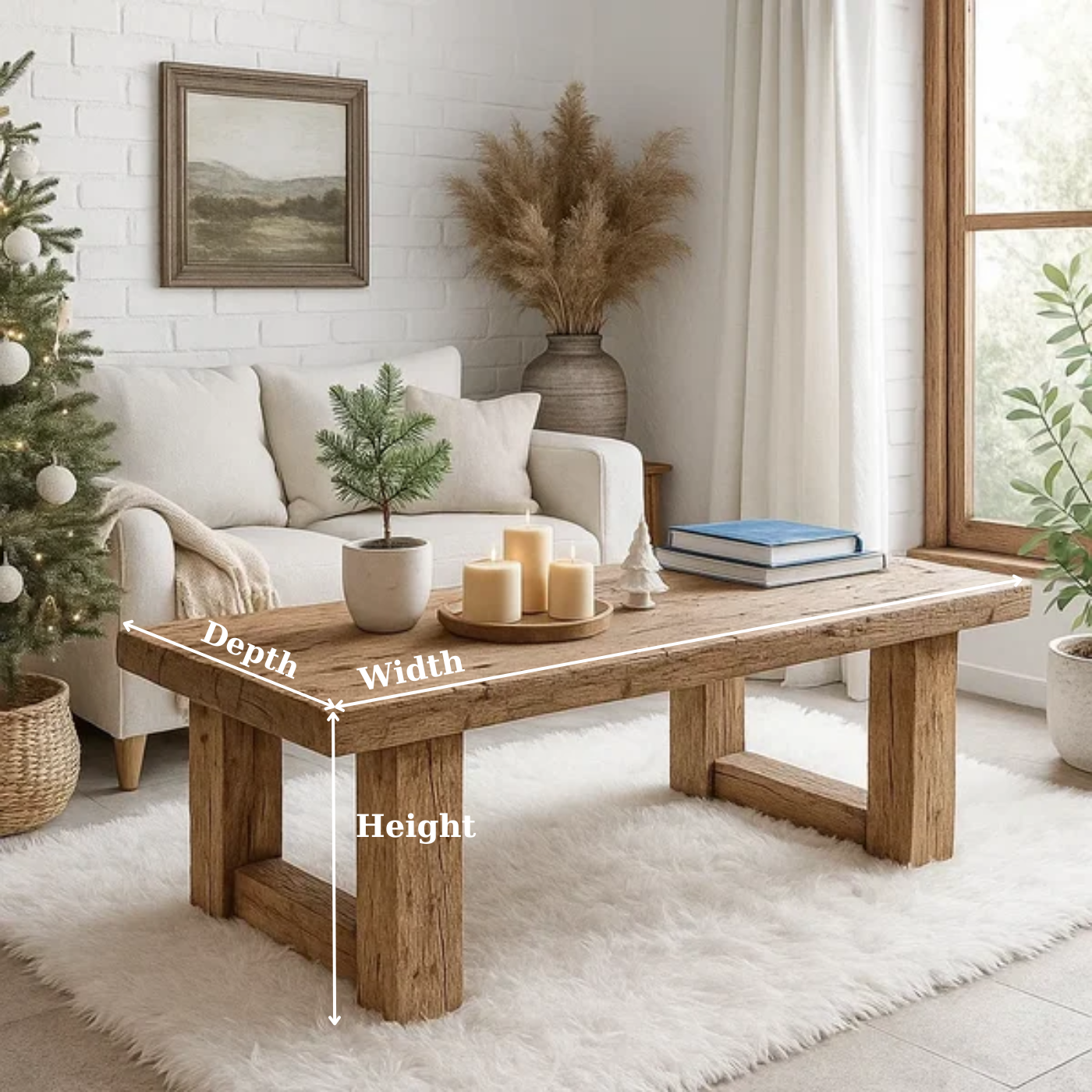 Handcrafted Solid Wood Coffee Table – Rustic Farmhouse Style with Natural Texture Finish Lynnsnail