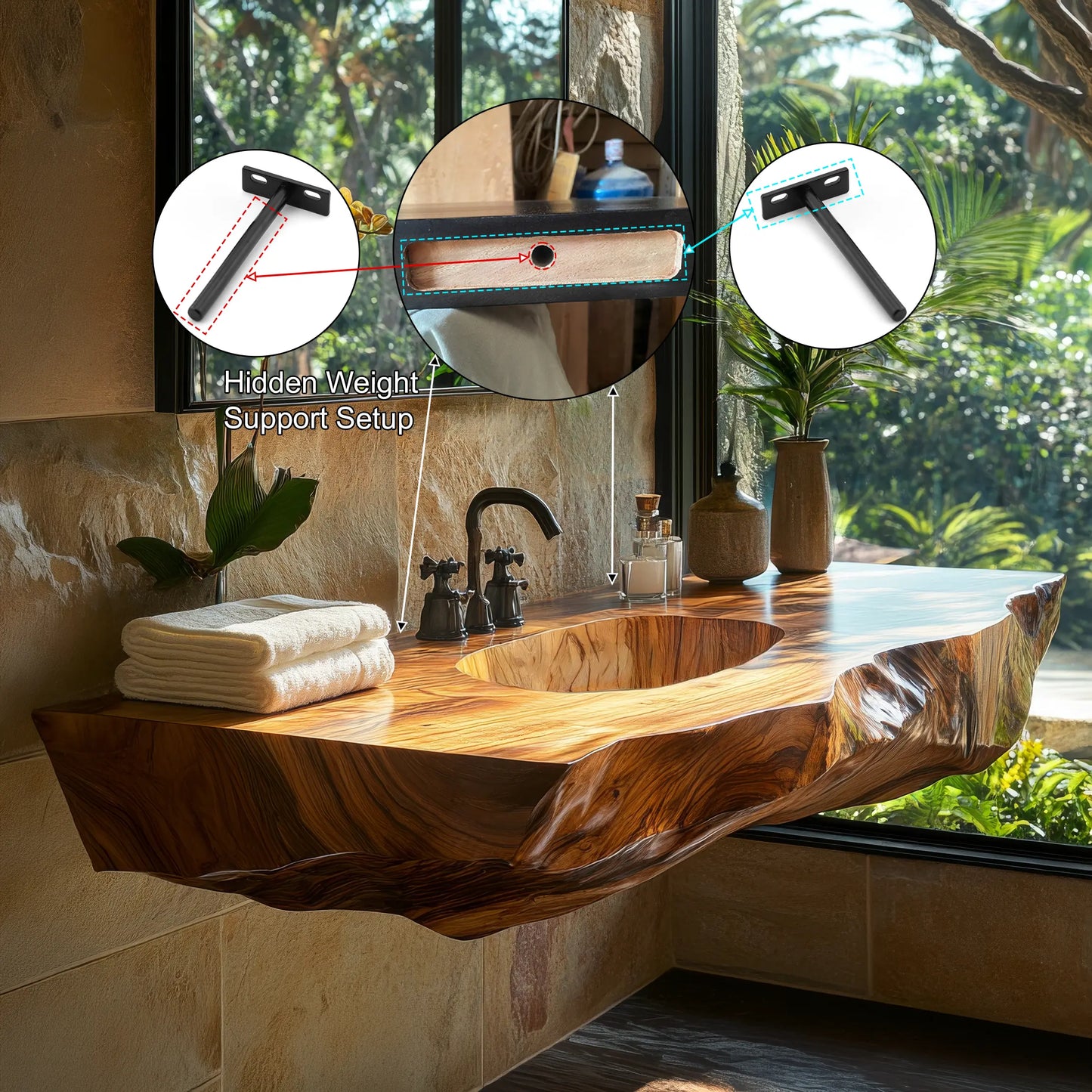 Cavero Sculpted Live Edge Solid Wood Floating Bathroom Vanity with Integrated Sink SPA248842 Lynnsnail