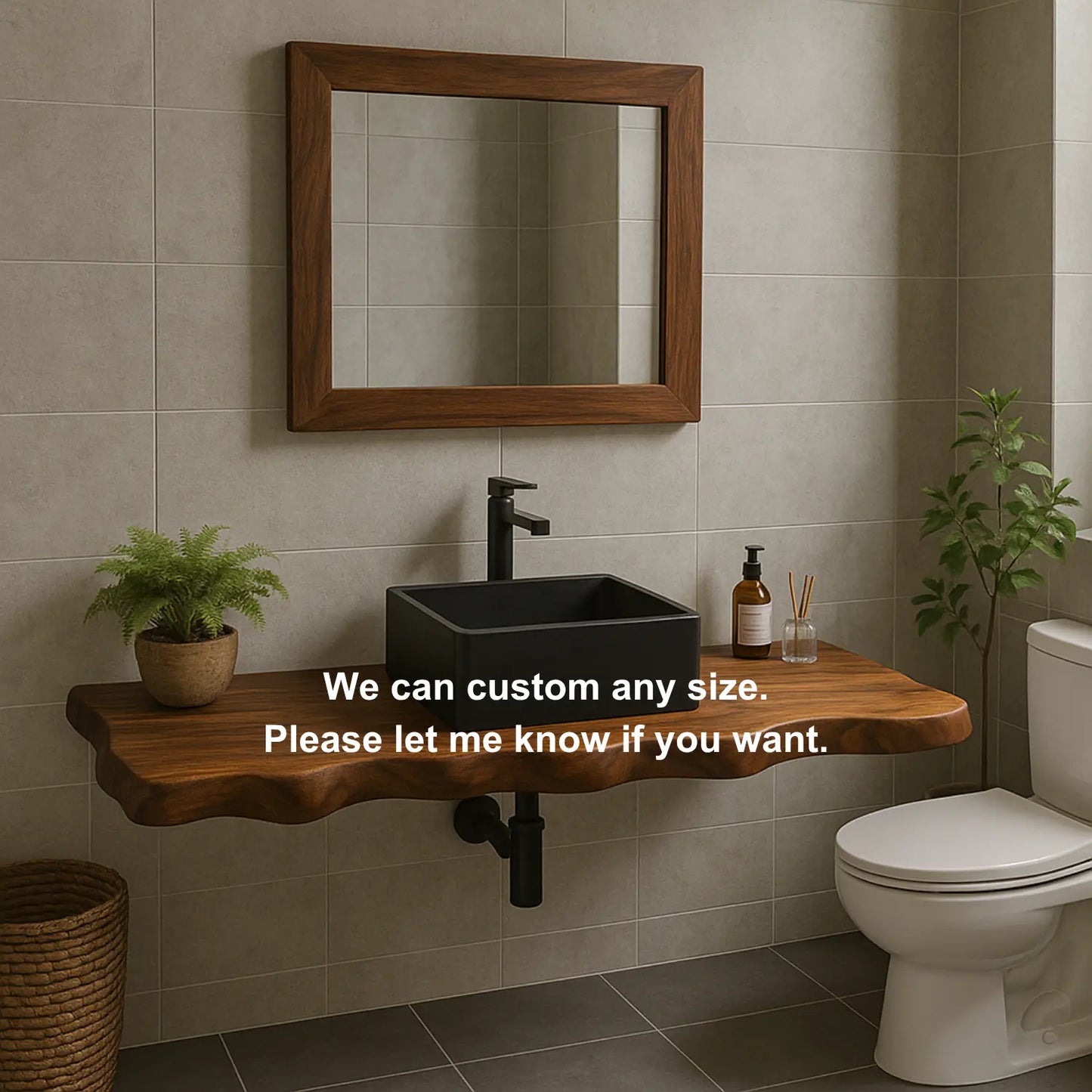 Handcrafted Solid Wood Floating Vanity with Organic Sculpted Live Edge Detailing Lynnsnail