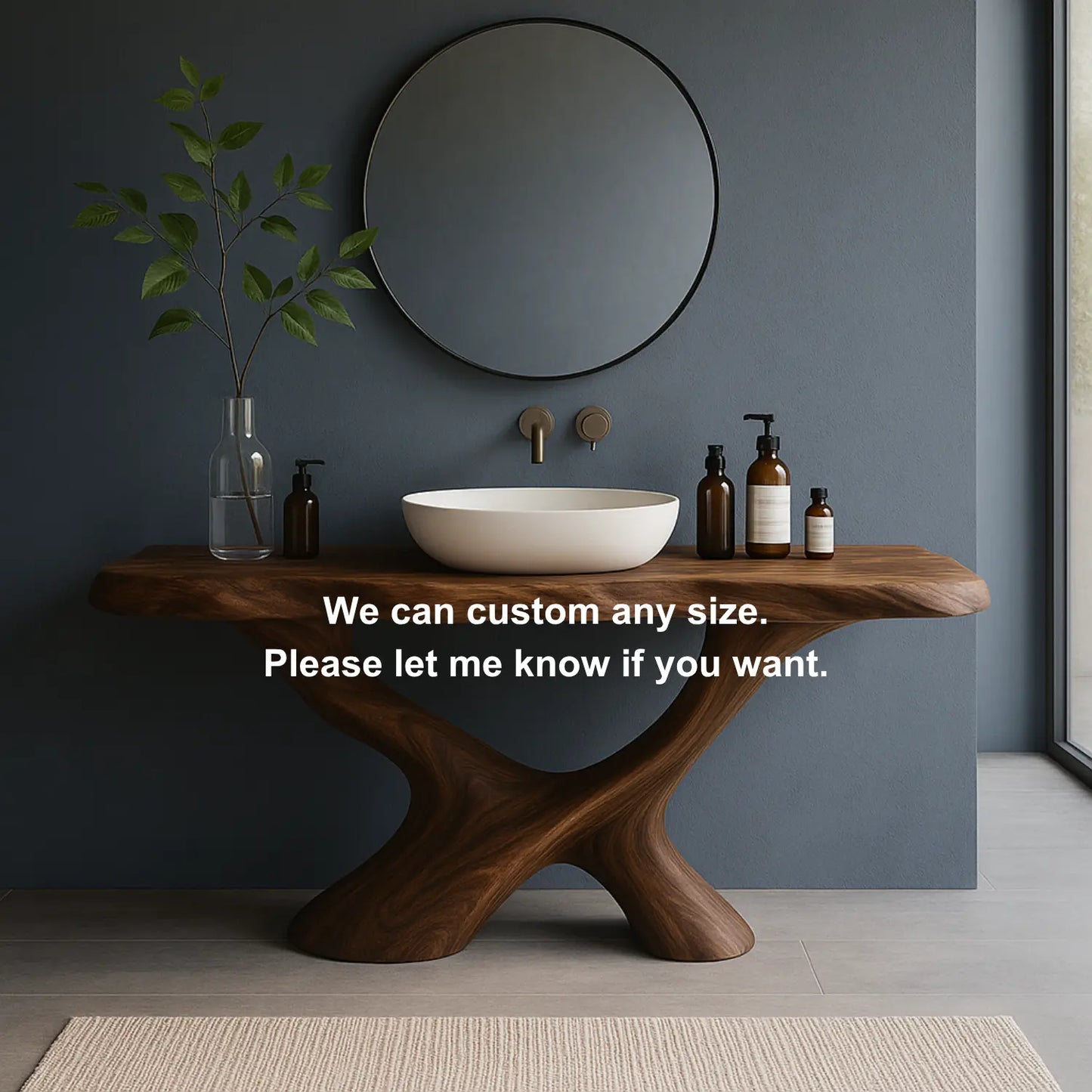 Handcrafted Solid Wood Bathroom Vanity – Sculptural Organic Flow Base with Modern Artistic Form Lynnsnail