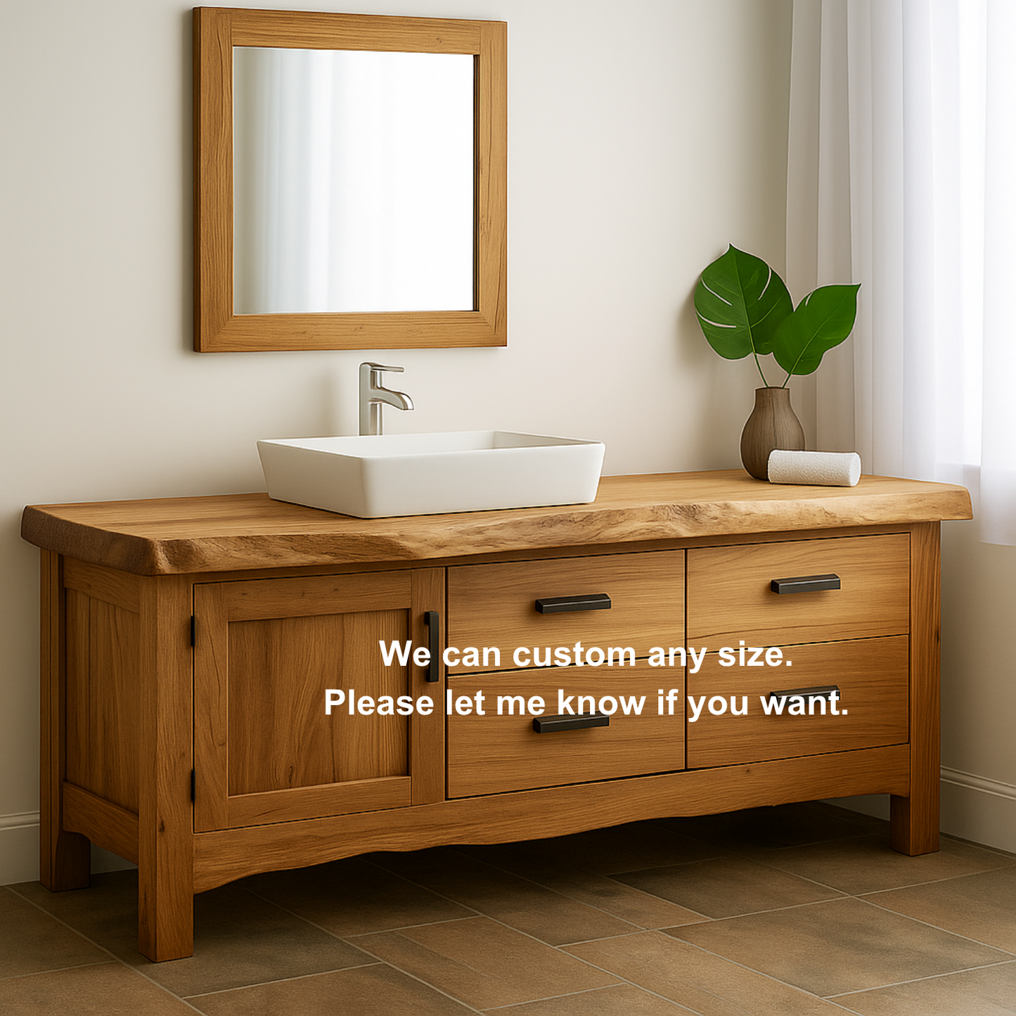 Handcrafted Solid Wood Bathroom Vanity – Natural Live Edge Base with 4 Drawers and Door Cabinet Lynnsnail