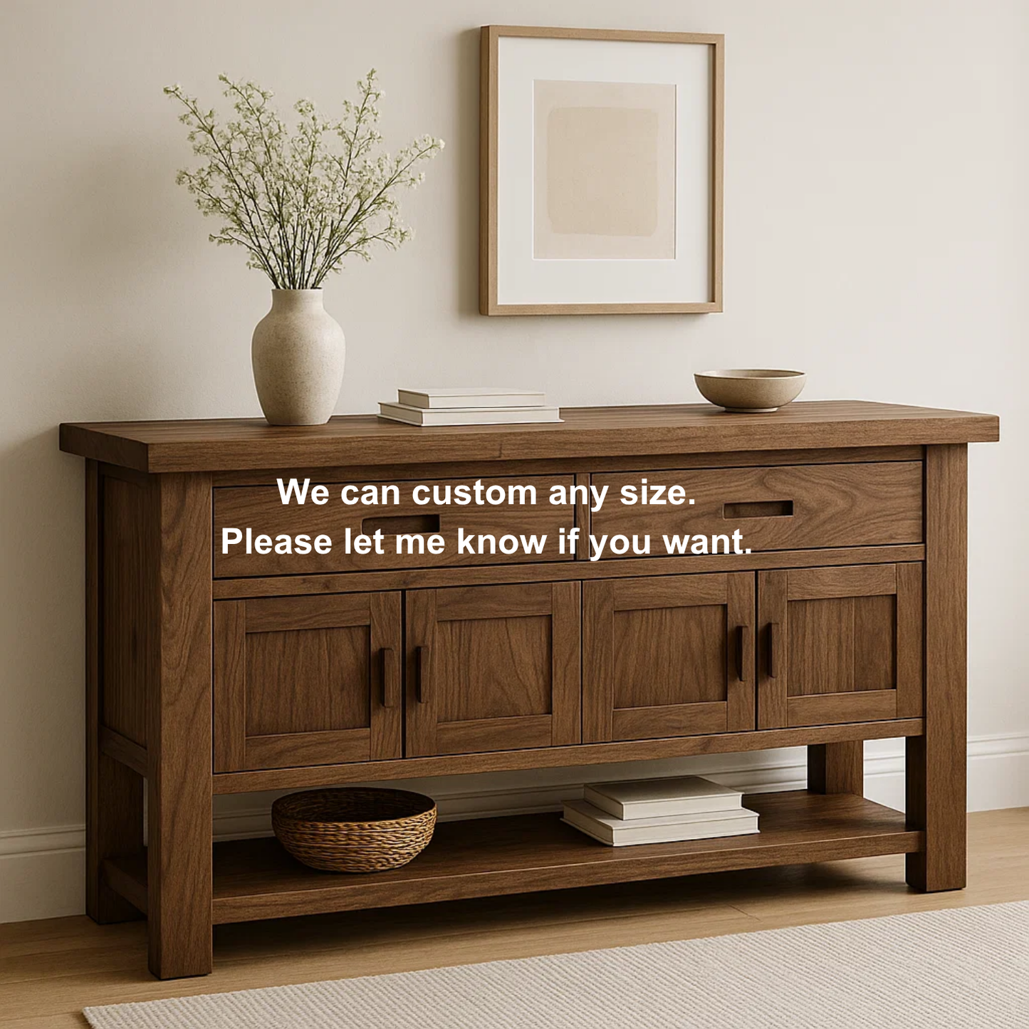 Handcrafted Solid Walnut Console Table – Modern Rustic Design with Storage Cabinets & Drawers Lynnsnail