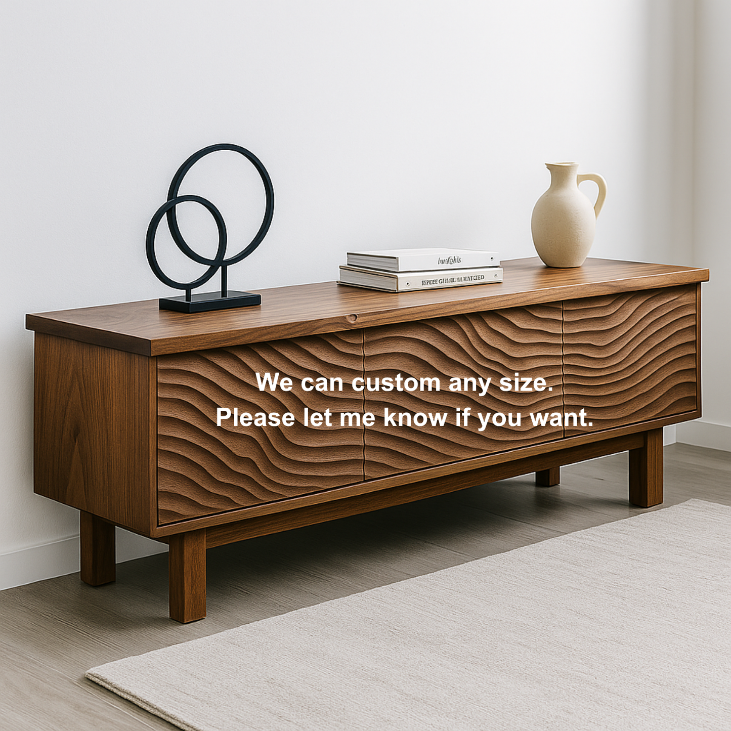 Handcrafted Solid Wood TV Stand – Sculptural Wavefront Media Console for Modern Living Room Lynnsnail